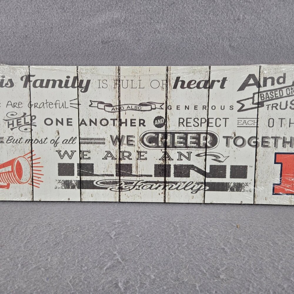 Small Weathered Family Cheer Illinois Fighting Illini Wooden Sign, New, Licensed